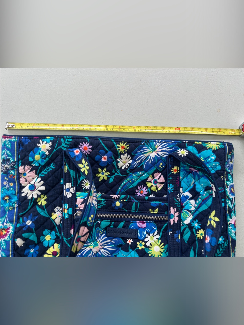 Vera Bradley Navy Quilted Floral Tote with Teal & Pink Accents - Picture 4 of 8